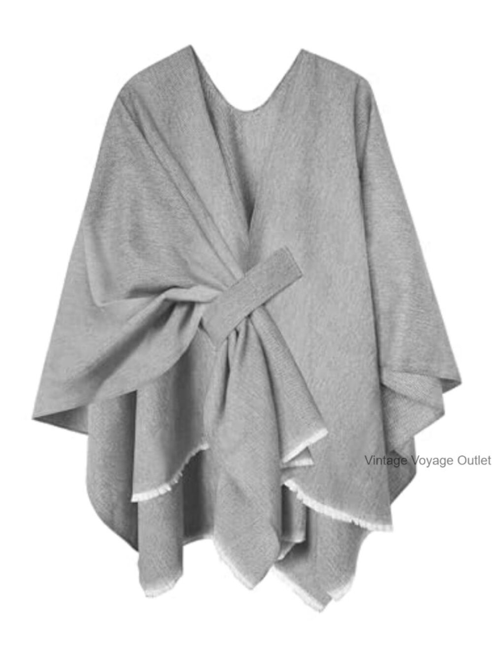 Oversized Open Front Shawl Wrap Poncho Cape with Rope Buckle